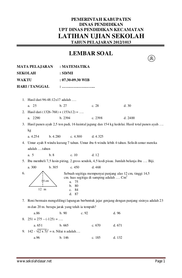 Latihan Soal Uas Matematika Kelas 2 Sd Semester 1 Algebra